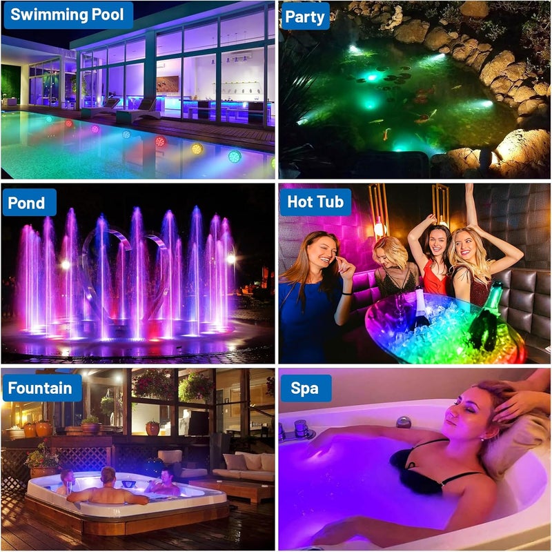 YiaMia Hot Tub Lights - 2-Pack RGB Color Battery-Powered LED Pool Lights with Remote Control and Suction Cup for Ponds, Decoration, Parties, Spas, Aquariums - Image 3